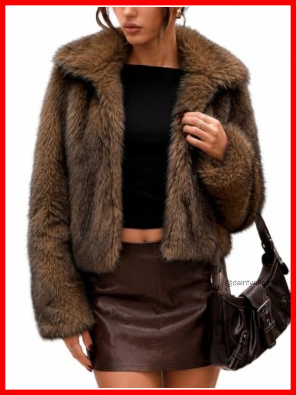 LOMON Women Cropped Faux Fur Jacket Fluffy Two-Tone Coat